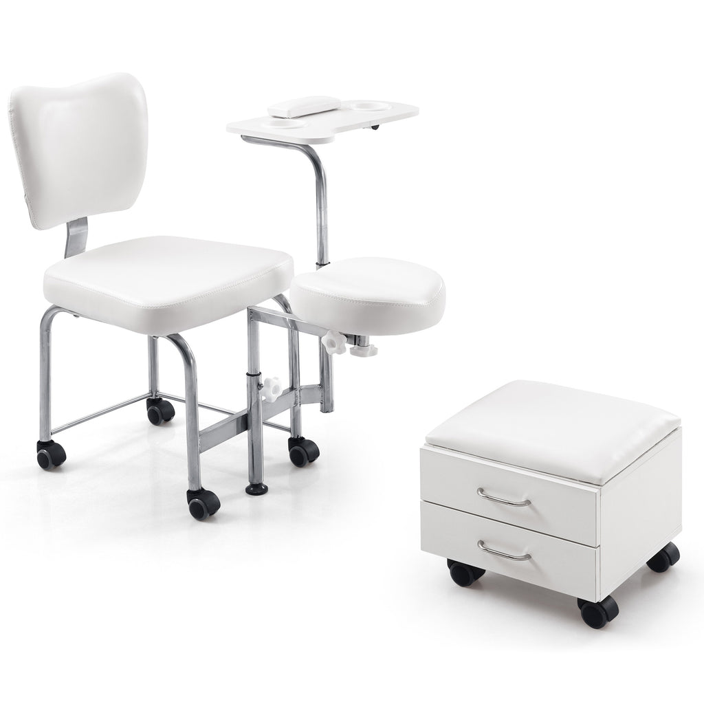 SEDIA PEDICURE SGABELLO POLTRONA MANICURE CON POGGIAPIEDI E CASSETTIERA