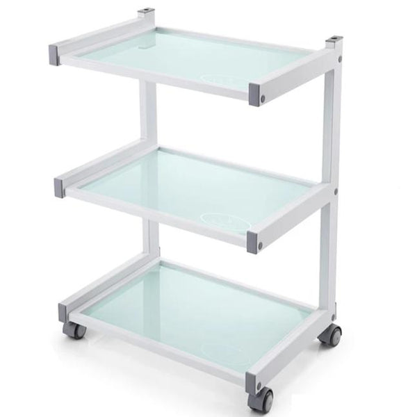 CARRELLO PORTATTREZZI BIANCO KEOPALIA FORK CON RUOTE 3 RIPIANI IN VETRO  OPACO FORO PER LAMPADA KE-160370 PER PARRUCCHIERE BARBIERE ESTETISTA CENTRO  ESTETICO SPA